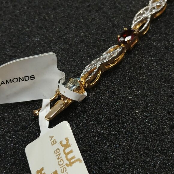 24K Gold Over Sterling Multi Gemstone & Diamond Bracelet 7¾" 12.5g FMC NWT - Picture 9 of 16